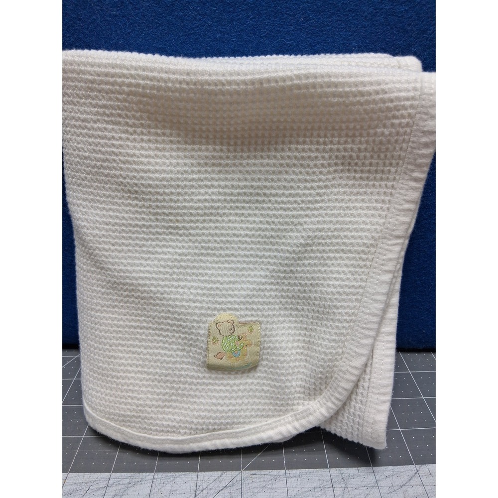 Gerber Receiving Blanket White Thermal Waffle Knit Embroidered Bear Rockig Horse